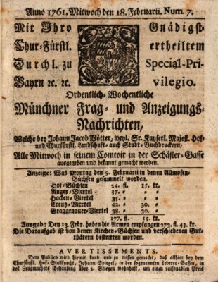 Ordinari-Münchner-Zeitungen (Süddeutsche Presse) Mittwoch 18. Februar 1761