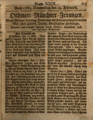 Ordinari-Münchner-Zeitungen (Süddeutsche Presse) Donnerstag 19. Februar 1761