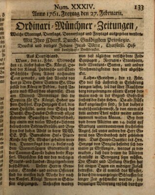 Ordinari-Münchner-Zeitungen (Süddeutsche Presse) Freitag 27. Februar 1761