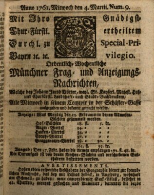 Ordinari-Münchner-Zeitungen (Süddeutsche Presse) Mittwoch 4. März 1761