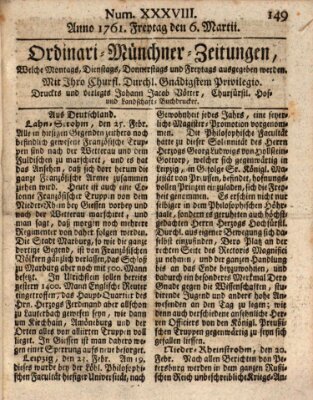 Ordinari-Münchner-Zeitungen (Süddeutsche Presse) Freitag 6. März 1761