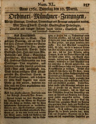 Ordinari-Münchner-Zeitungen (Süddeutsche Presse) Tuesday 10. March 1761