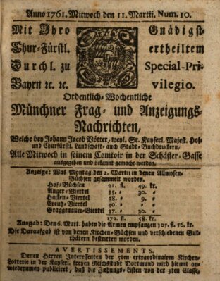 Ordinari-Münchner-Zeitungen (Süddeutsche Presse) Mittwoch 11. März 1761