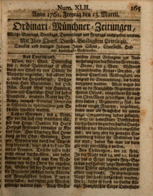 Ordinari-Münchner-Zeitungen (Süddeutsche Presse) Freitag 13. März 1761