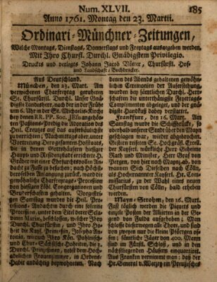 Ordinari-Münchner-Zeitungen (Süddeutsche Presse) Montag 23. März 1761