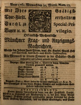 Ordinari-Münchner-Zeitungen (Süddeutsche Presse) Mittwoch 25. März 1761