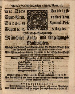 Ordinari-Münchner-Zeitungen (Süddeutsche Presse) Mittwoch 1. April 1761