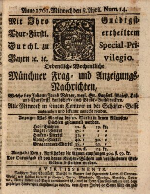 Ordinari-Münchner-Zeitungen (Süddeutsche Presse) Mittwoch 8. April 1761