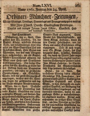 Ordinari-Münchner-Zeitungen (Süddeutsche Presse) Freitag 24. April 1761