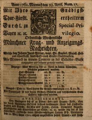 Ordinari-Münchner-Zeitungen (Süddeutsche Presse) Mittwoch 29. April 1761