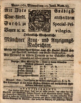 Ordinari-Münchner-Zeitungen (Süddeutsche Presse) Mittwoch 10. Juni 1761