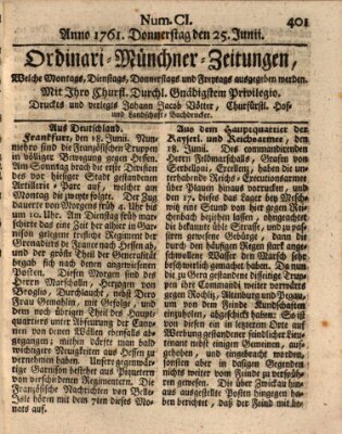 Ordinari-Münchner-Zeitungen (Süddeutsche Presse) Donnerstag 25. Juni 1761