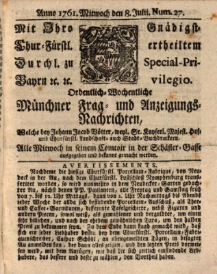 Ordinari-Münchner-Zeitungen (Süddeutsche Presse) Mittwoch 8. Juli 1761