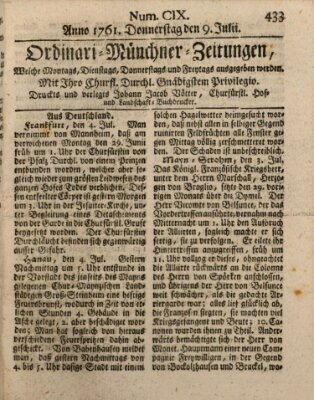 Ordinari-Münchner-Zeitungen (Süddeutsche Presse) Donnerstag 9. Juli 1761