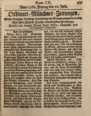 Ordinari-Münchner-Zeitungen (Süddeutsche Presse) Freitag 10. Juli 1761