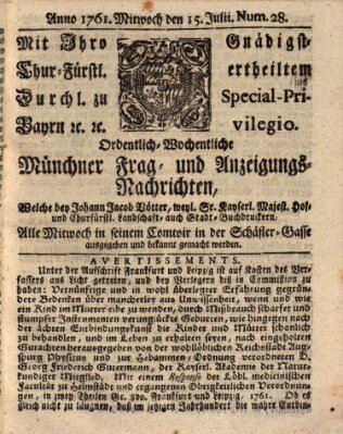 Ordinari-Münchner-Zeitungen (Süddeutsche Presse) Mittwoch 15. Juli 1761