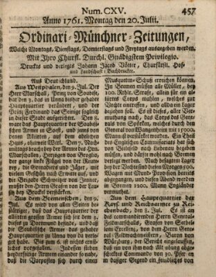 Ordinari-Münchner-Zeitungen (Süddeutsche Presse) Montag 20. Juli 1761