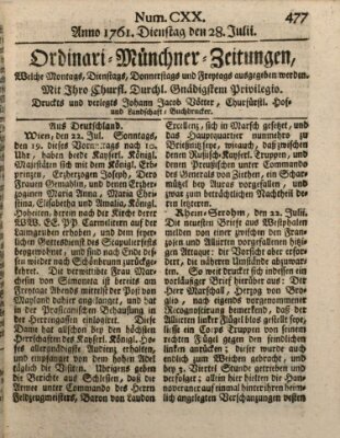 Ordinari-Münchner-Zeitungen (Süddeutsche Presse) Dienstag 28. Juli 1761