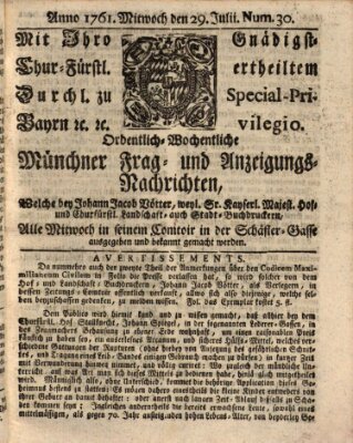 Ordinari-Münchner-Zeitungen (Süddeutsche Presse) Mittwoch 29. Juli 1761