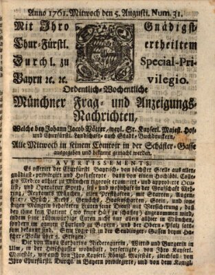 Ordinari-Münchner-Zeitungen (Süddeutsche Presse) Mittwoch 5. August 1761