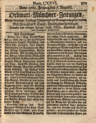 Ordinari-Münchner-Zeitungen (Süddeutsche Presse) Freitag 7. August 1761