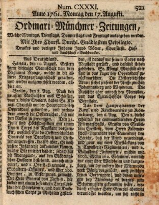 Ordinari-Münchner-Zeitungen (Süddeutsche Presse) Montag 17. August 1761