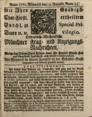 Ordinari-Münchner-Zeitungen (Süddeutsche Presse) Mittwoch 19. August 1761