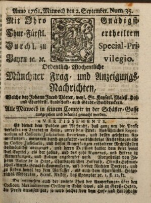 Ordinari-Münchner-Zeitungen (Süddeutsche Presse) Mittwoch 2. September 1761