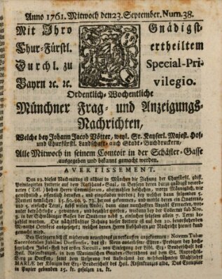 Ordinari-Münchner-Zeitungen (Süddeutsche Presse) Mittwoch 23. September 1761