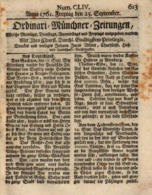 Ordinari-Münchner-Zeitungen (Süddeutsche Presse) Freitag 25. September 1761