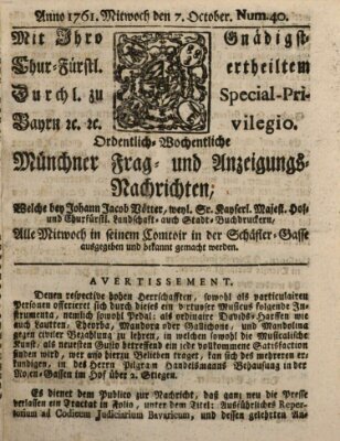 Ordinari-Münchner-Zeitungen (Süddeutsche Presse) Mittwoch 7. Oktober 1761