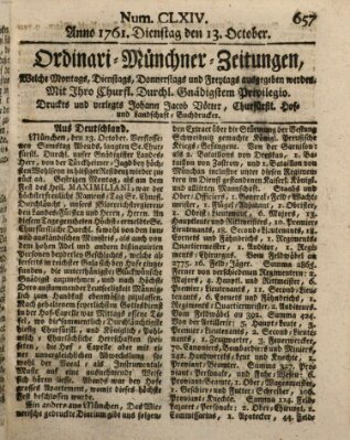 Ordinari-Münchner-Zeitungen (Süddeutsche Presse) Dienstag 13. Oktober 1761