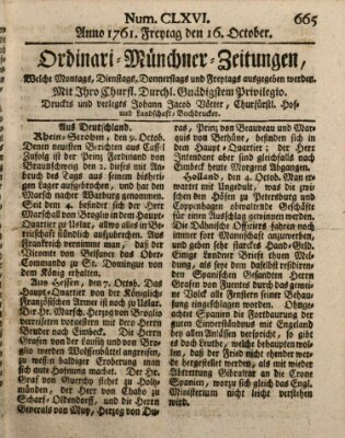 Ordinari-Münchner-Zeitungen (Süddeutsche Presse) Freitag 16. Oktober 1761