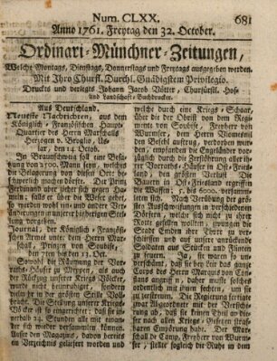 Ordinari-Münchner-Zeitungen (Süddeutsche Presse) Freitag 23. Oktober 1761