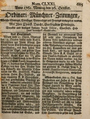 Ordinari-Münchner-Zeitungen (Süddeutsche Presse) Montag 26. Oktober 1761