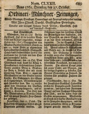 Ordinari-Münchner-Zeitungen (Süddeutsche Presse) Dienstag 27. Oktober 1761