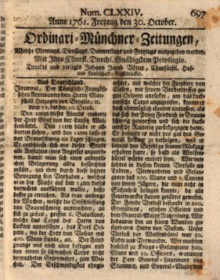 Ordinari-Münchner-Zeitungen (Süddeutsche Presse) Freitag 30. Oktober 1761