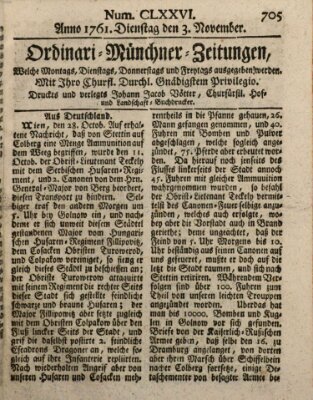 Ordinari-Münchner-Zeitungen (Süddeutsche Presse) Dienstag 3. November 1761