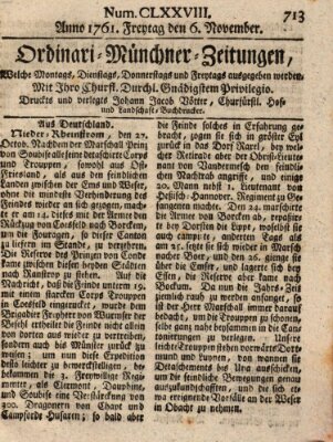 Ordinari-Münchner-Zeitungen (Süddeutsche Presse) Freitag 6. November 1761