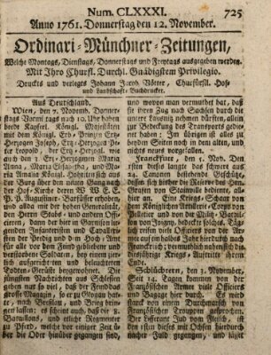 Ordinari-Münchner-Zeitungen (Süddeutsche Presse) Donnerstag 12. November 1761