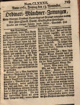 Ordinari-Münchner-Zeitungen (Süddeutsche Presse) Freitag 13. November 1761