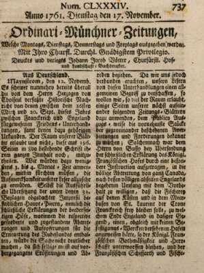 Ordinari-Münchner-Zeitungen (Süddeutsche Presse) Dienstag 17. November 1761