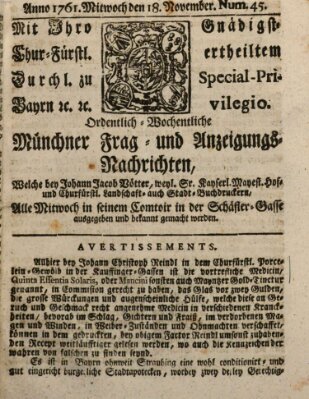 Ordinari-Münchner-Zeitungen (Süddeutsche Presse) Mittwoch 18. November 1761