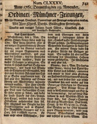 Ordinari-Münchner-Zeitungen (Süddeutsche Presse) Donnerstag 19. November 1761