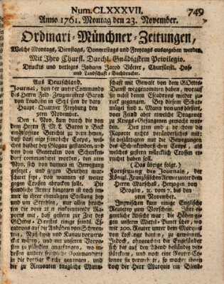 Ordinari-Münchner-Zeitungen (Süddeutsche Presse) Montag 23. November 1761