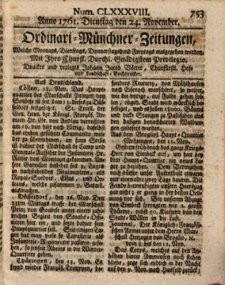 Ordinari-Münchner-Zeitungen (Süddeutsche Presse) Dienstag 24. November 1761