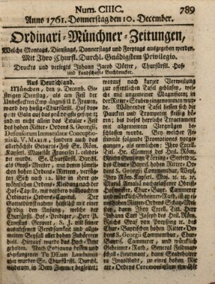 Ordinari-Münchner-Zeitungen (Süddeutsche Presse) Donnerstag 10. Dezember 1761