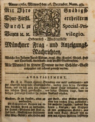 Ordinari-Münchner-Zeitungen (Süddeutsche Presse) Mittwoch 16. Dezember 1761