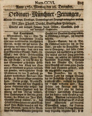 Ordinari-Münchner-Zeitungen (Süddeutsche Presse) Montag 28. Dezember 1761