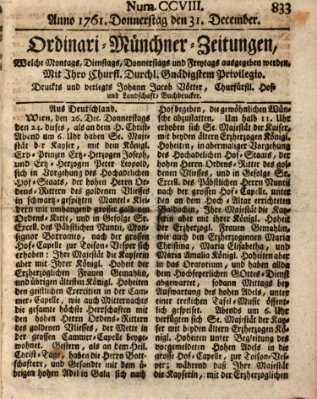 Ordinari-Münchner-Zeitungen (Süddeutsche Presse) Donnerstag 31. Dezember 1761